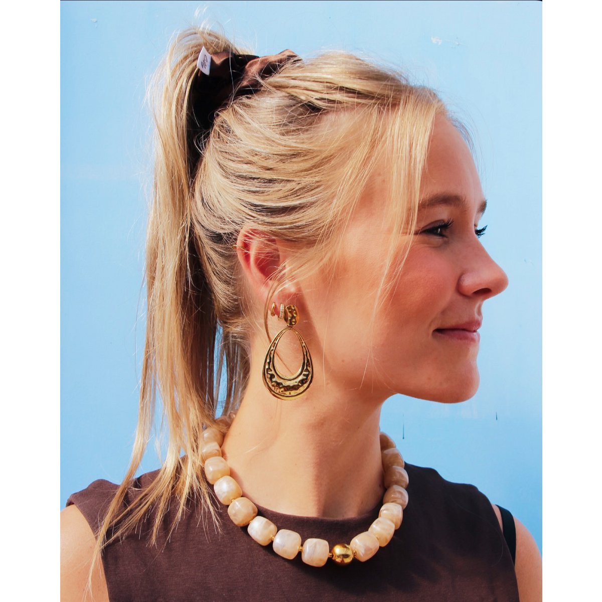 XL Square Bead ketting - Beige