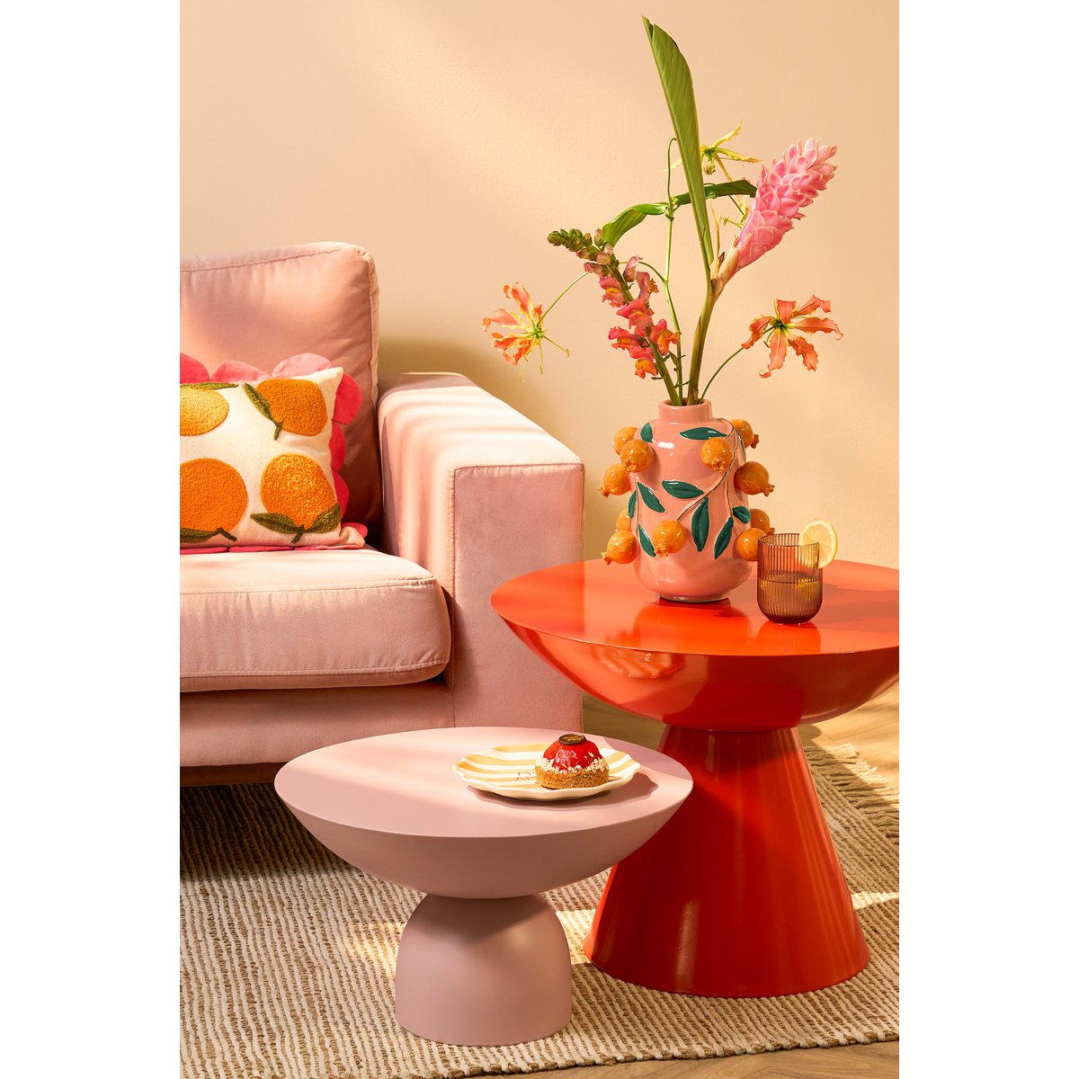 Oranges Sierkussen - L65 x B45 x H10 cm - Katoen - Off-White, Oranje, Roze