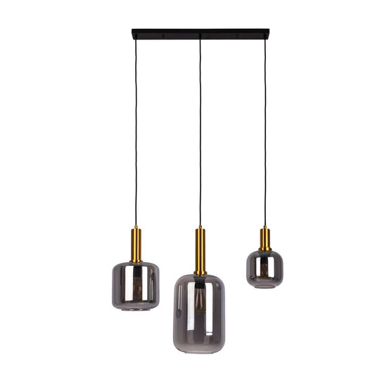 3 hanglamp "fumo", hanglamp gemaakt van metaal en glas in zwart, met E14 -aansluiting, voor eetkamer, woonkamer, gang of kantoor, hangende lamp 82 cm lang