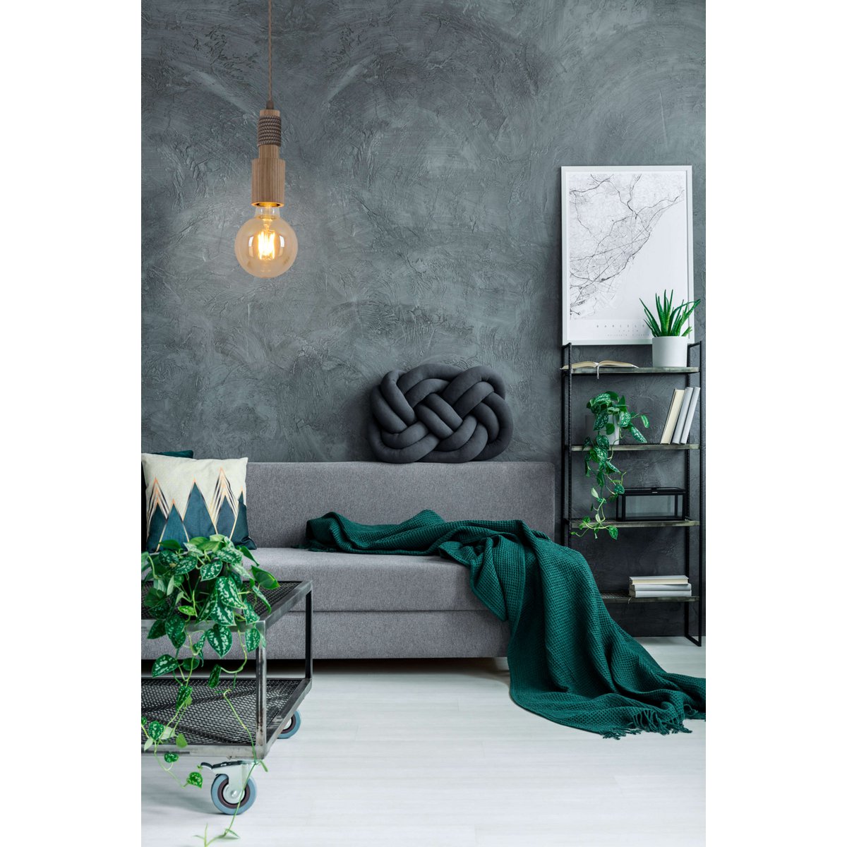 Holzbaldachin met textielkabel "Bento", in Natuur, E27 -versie, verlichting voor woonkamer of kantoor