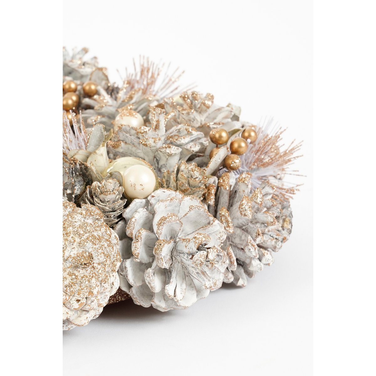 Hanley Kerstkrans met Dennenappels - H9 x Ø34 cm - Wit