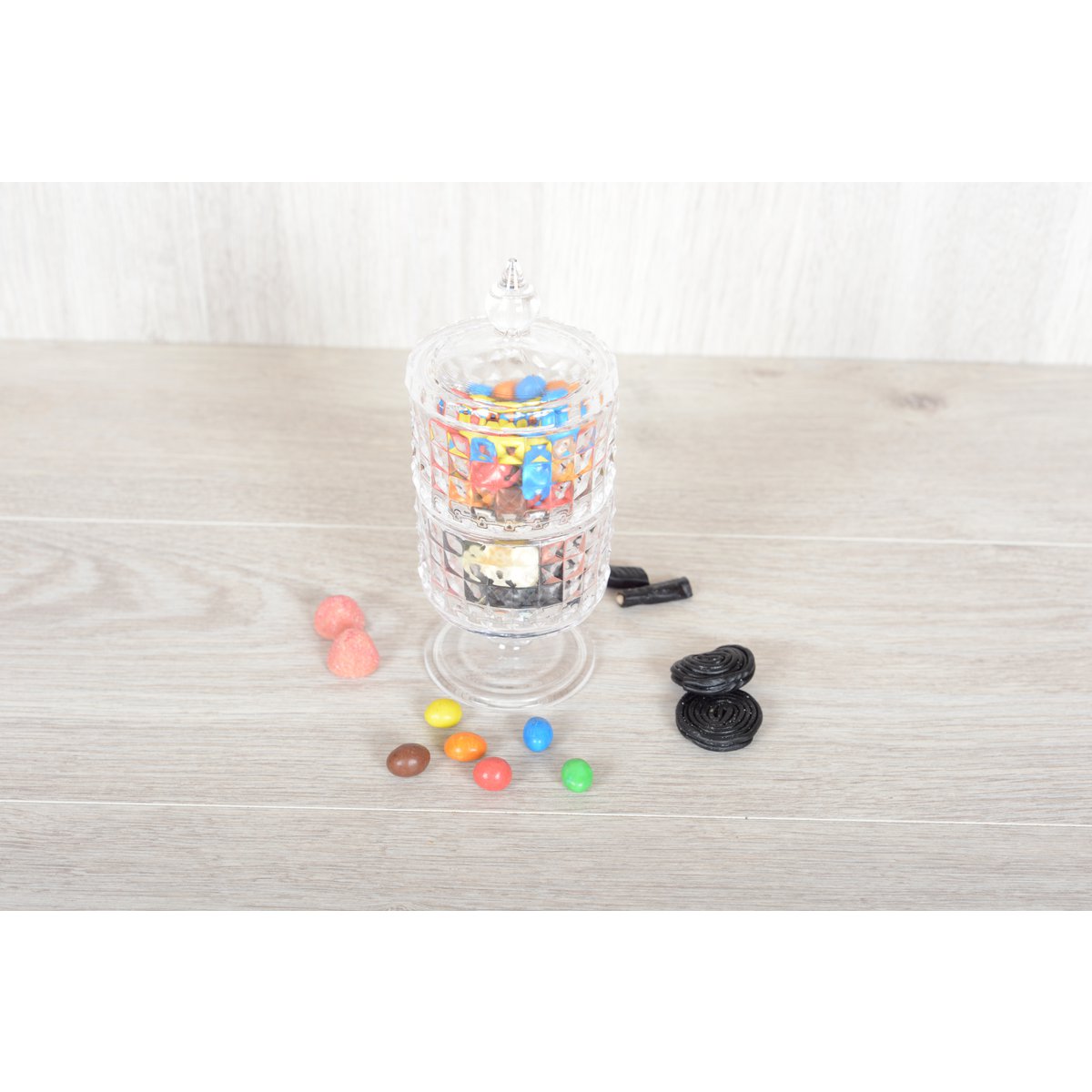 Bonbonnière 2 lagen  in staand glas met H24cm