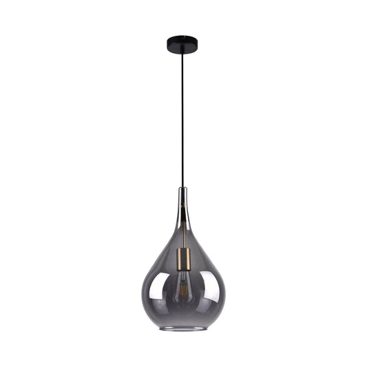 Hanger lamp "gota", retro klassieke hanglamp gemaakt van zwart rookglas Ø 25 cm, met E27 -versies, 150 hoog, ideaal voor eetkamer, woonkamer en keuken.