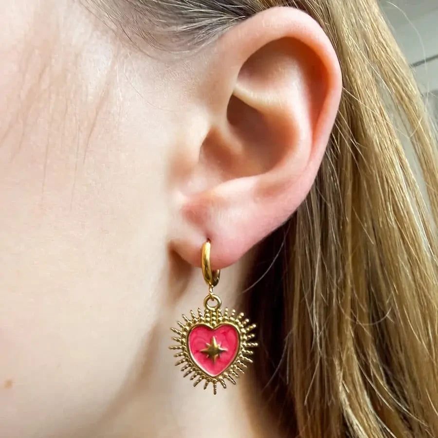 LOUIZ Oorbellen met Bohemian Hartje Roze
