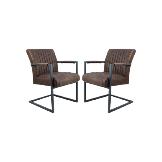 HSM Collection-Eetkamerstoel Texas Met Arm S/2-55x50x85-Espresso/Grijs-Leder/Metaal
