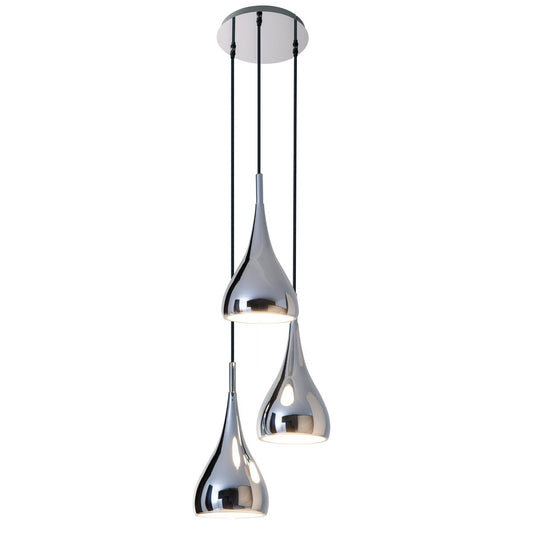 3-be hanger licht "stijl", retro klassieke hanglamp gemaakt van chroom-glanzend metaal met E27-frames, paraplu Ø16 cm, totaal Ø30 cm, ideaal voor eetkamer, woonkamer en keuken.