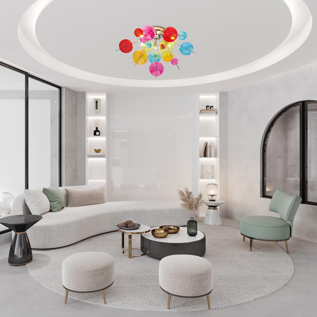 Plafondlamp "explosie" gekleurd gemaakt van metaal en glas, G9 -frames, plafondlamp voor eetkamer, woonkamer, gang of kantoor, Ø57 cm