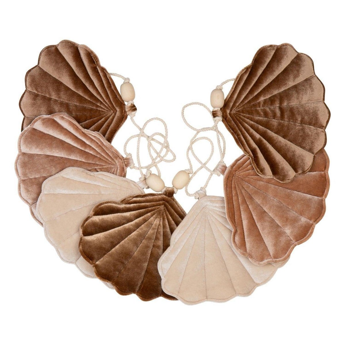 Fluwelen slinger "Beige Pearl" met schelpen