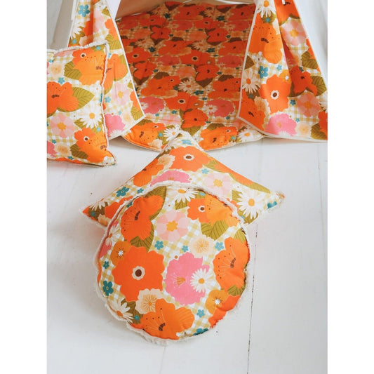 Rond kussen "Picknick met bloemen".