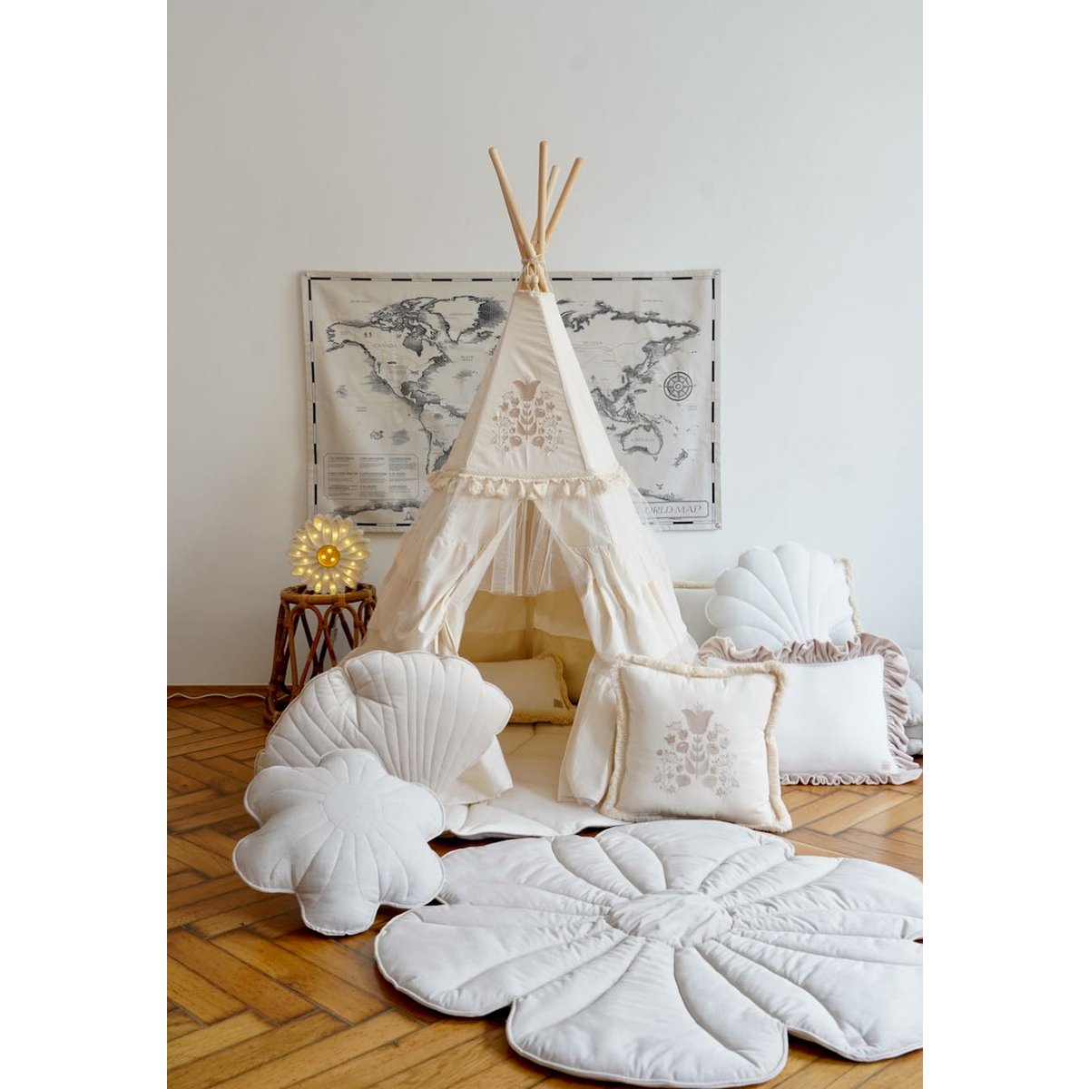 Tipi-tent "Boho" met ruches en borduursels